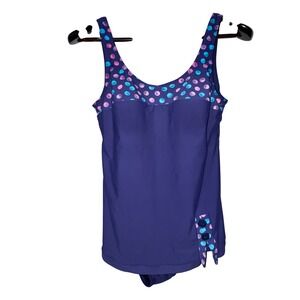 Blair‎ Purple Dot Tankini Swimsuit Top Women's Size 12 Nautical Buttons
